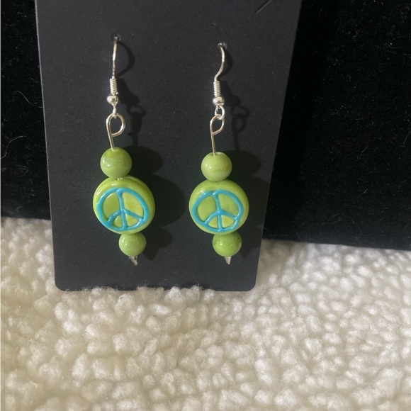 Handcrafted Green Peace Sign Pierced Earrings - Picture 5 of 8